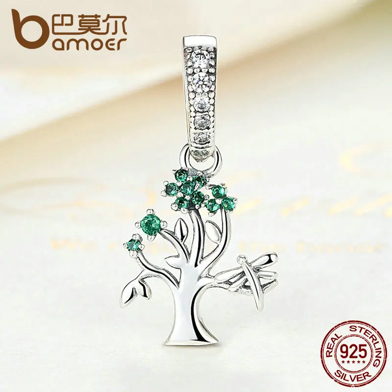 Подвеска BAMOER из серебра 925 пробы с зеленым деревом жизни очаровательные браслеты