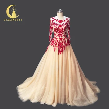 

Hot Sale Real Sample Image Rhine Champange and Red Beading Design Dress for Party Evening Dresses