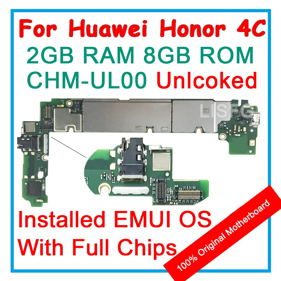 

2GB RAM 8GB ROM For HUAWEI Honor 4C 4 C CHM-UL00 Motherboard 100% Unlocked Original Mainboard EMUI Logic Board With Full Chips