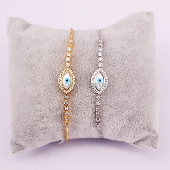 

10PCS Wholesale New Arrival Micro Inlay Clear CZ Turkish Marquise Shell Eye Adjustable Chain Bracelet