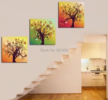 

Direct factory price ! Large size 3 pieces modern picture happy tree art painting print on canvas for home wall decoration