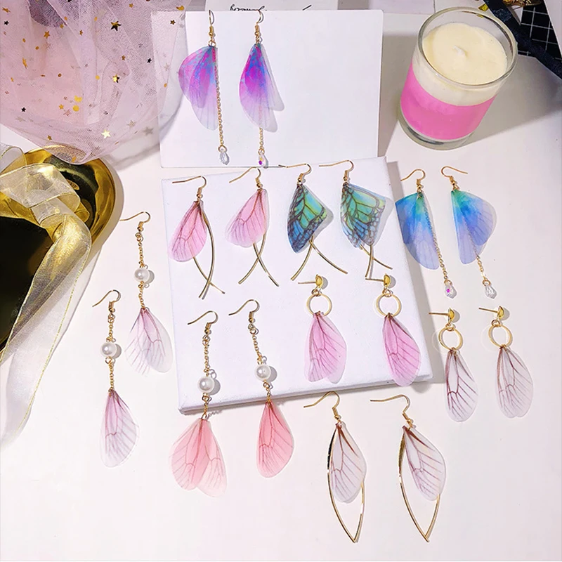 

Korean Multiple Butterfly Wings Drop Earrings Asymmetric Imitation Pearl Crystal Long Tassel Earrings For Women Jewelry Gift