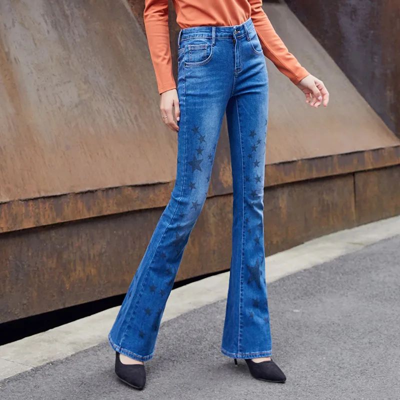 Женские джинсы, облегающие, весна-осень, с высокой талией, с принтом, длинные, обтягивающие, джинсы для женщин