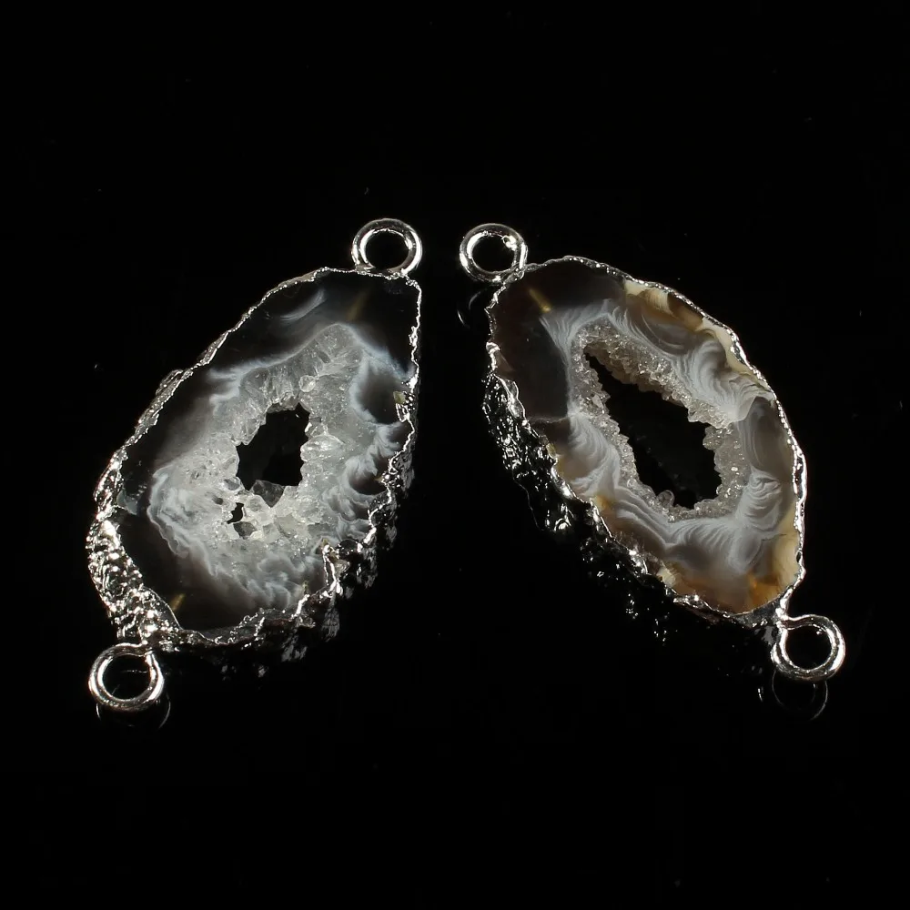 

1 Pcs Hollow Natural Agates Pendant Irregular Shape Geode Slice Silver Plated Double Buckle Unique Pendants Charming Jewelry