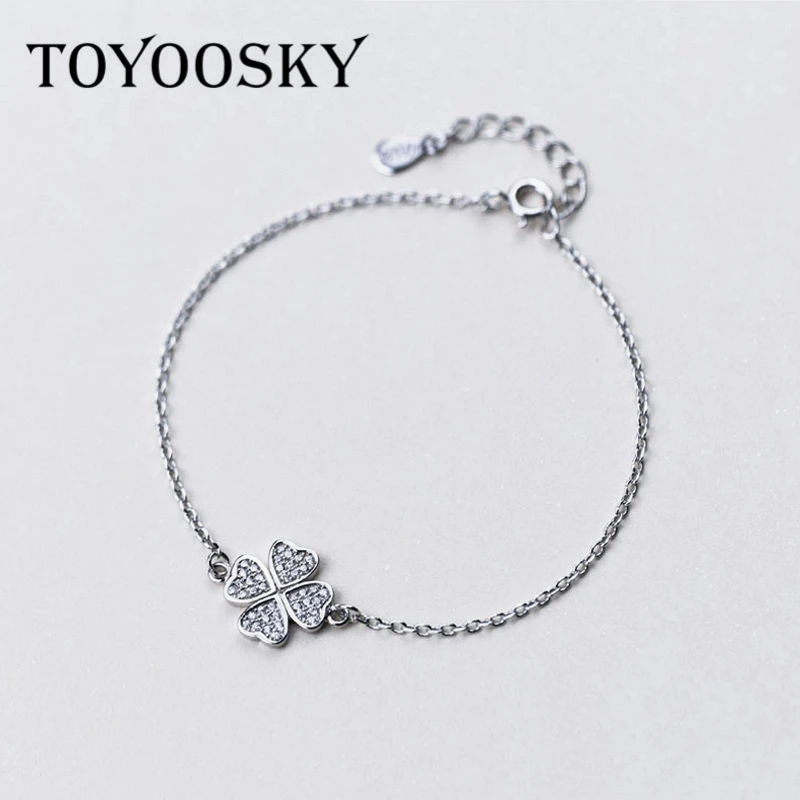 

925 Sterling Silver Fashion Jewelry Four-leaf Clover Flower Bracelet for Lucky Women Accessories Loverly Gift