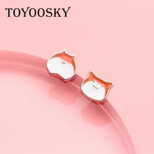 Новинка, милые сережки-гвоздики с мультяшными животными, 925 пробы, Серебряная кошка, асимметричные серьги-гвоздики, ювелирные изделия для девочек