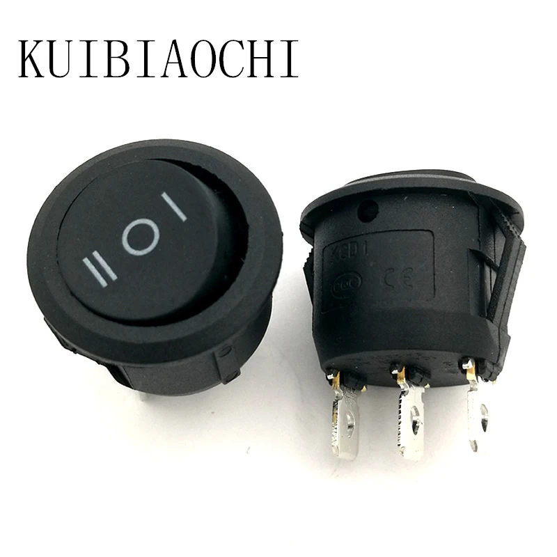 

10pcs Round Boat Rocker Switch 6A 250V AC / 10A 125V AC ON/OFF Snap in Black 3 pin 3 way 20mm Diameter