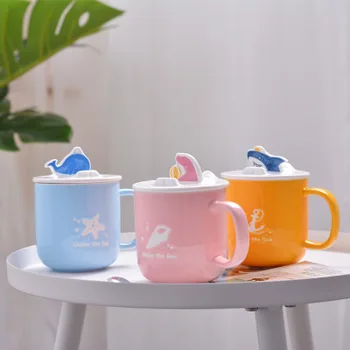 

New creative animal mobile phone bracket ceramic mug couple cute shark whale dolphin coffee drink cup restaurant kitchen