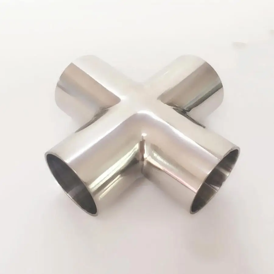 63Mm 2.5 "Pipe Od Butt Saldatura A Croce 4 Vie Splitter Sus 304 Raccordo Sanitario In Acciaio Inossidabile Splitter Birra Homebrew Vino