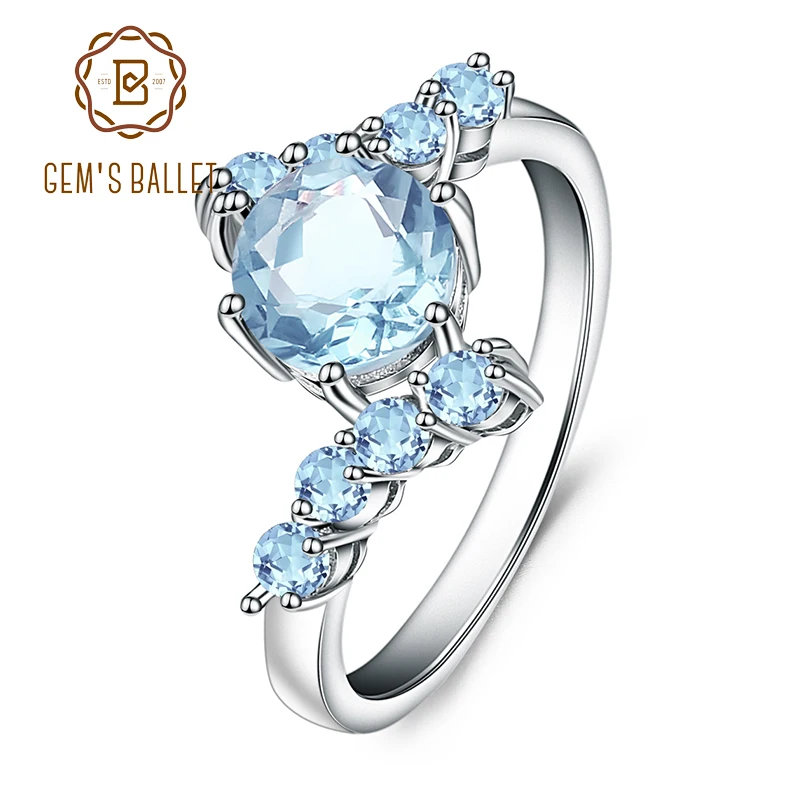 GEM'S BALLET Real 925 Sterling Silver Wedding Rings 1.66Ct Round Natural Sky Blue Topaz Gemstone Ring for Women Fine Jewelry GEM'S BALLET Real 925 Sterling Silver Wedding Rings 1.66Ct Round Natural Sky Blue Topaz Gemstone Ring for Women Fine Jewelry