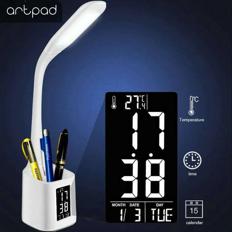 

Artpad Eye Care LED Desk Lamp with Touch Switch/Timer/Calendar/Temperature/Clock Office Student Table Lamp with Dimmer White
