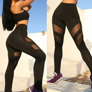 

Womens Sports Running Fitness Activewear Bottoms Athletic Pants Female Sexy Mesh Collage Slim Quick-drying Pencil Pant Dropship