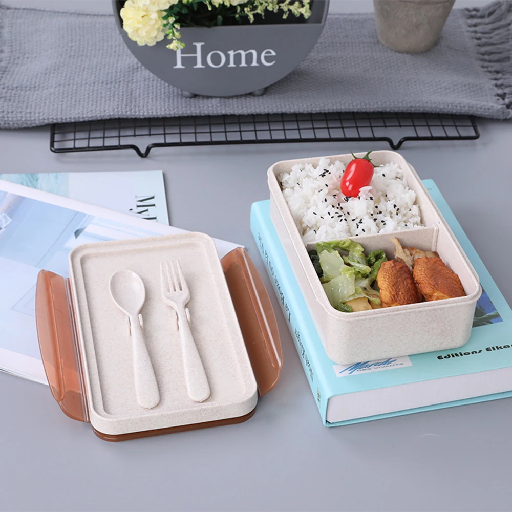 

Hoomall Wheat Straw Lunch Box Microwave Bento Box Quality Kids Portable Food Storage Leakproof Lunch Box With Spoons Forks