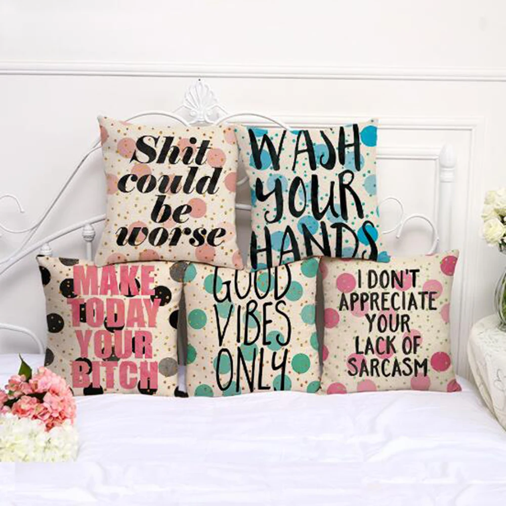 Funny Word Letters Cushion Cover Interesting Letter Pillowcase for Sofa Cotton Linen Nordic