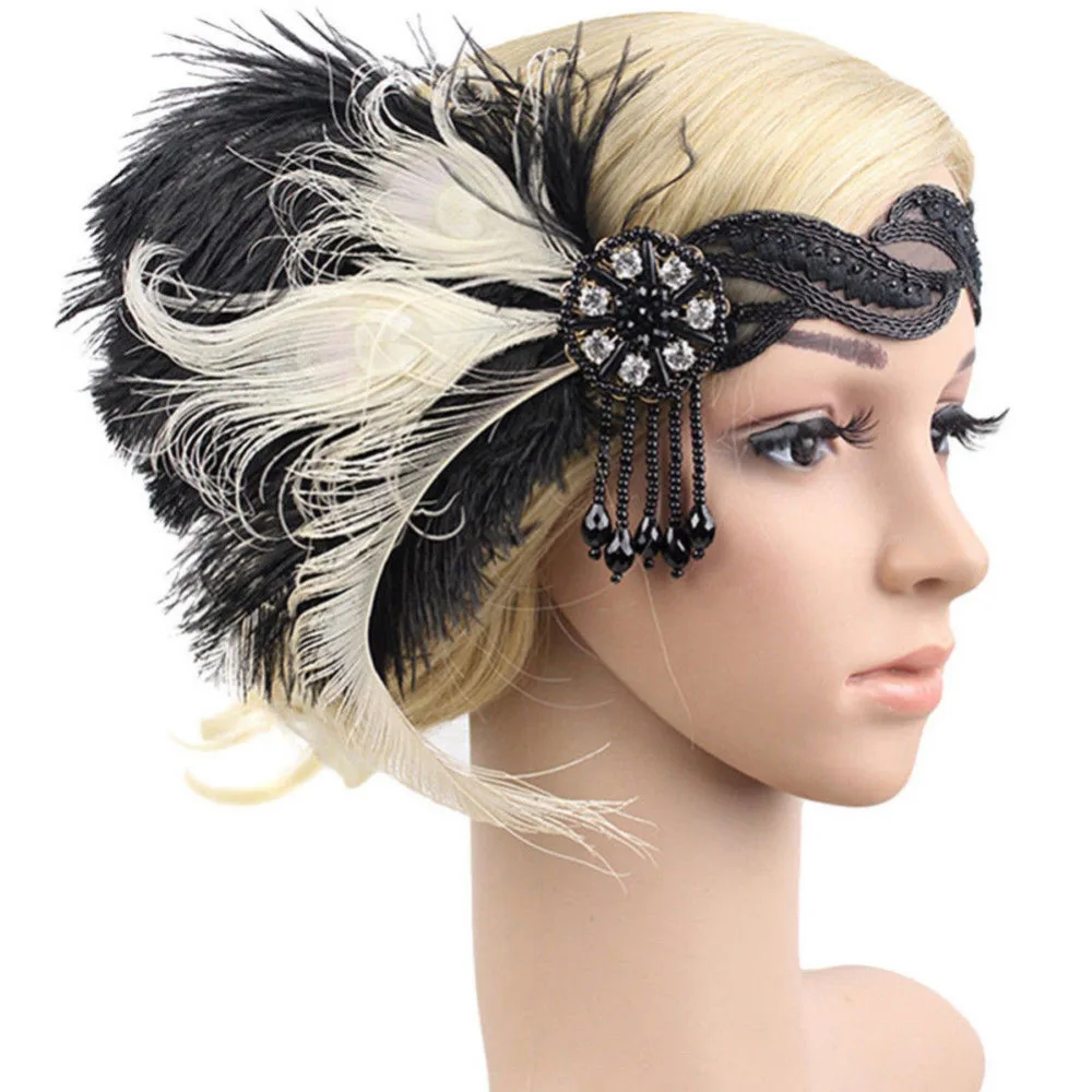 

Handmade 1920s Great Gatsby Headpiece Vintage Feather Hair Headpiece Retro Style Hair Accessory for Cocktail 20s Theme Party