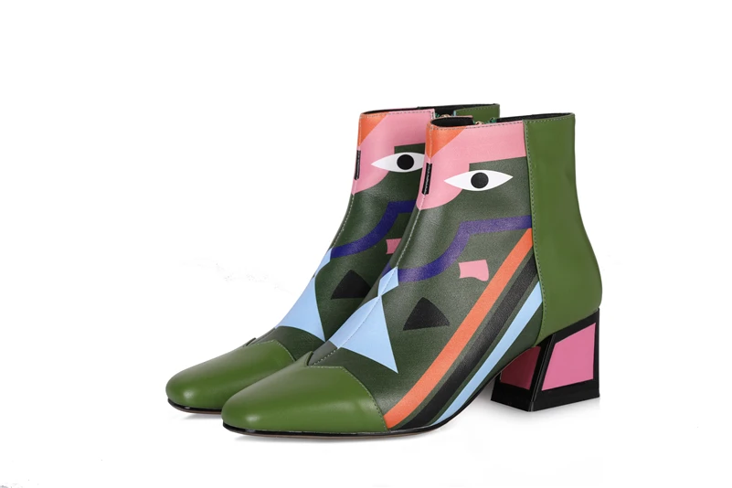 Shop Artistic Graphic Ankle Boots | Block Heel Ankle Boots | Free Shipping