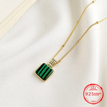 

Sterling Silver Gold Chains Malachite Stone Pendant Necklace Jwelry for Women