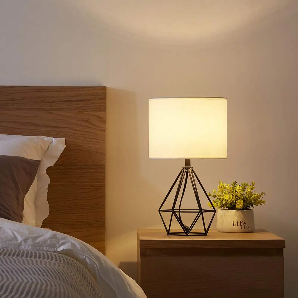 Lâmpada de Mesa Luz para o Quarto Decorativo Retro Geométrico Tambor Sombra Cabeceira Casa Iluminação Sala Estudo Lâmpada 7 Luminárias de mesa