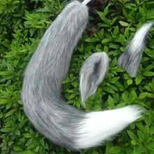 Лисий Хвост уха сексуальный хвост аниме Хэллоуин вечерние аксессуары для косплея Стиль Able светло-серый белый микс хвост+ уши