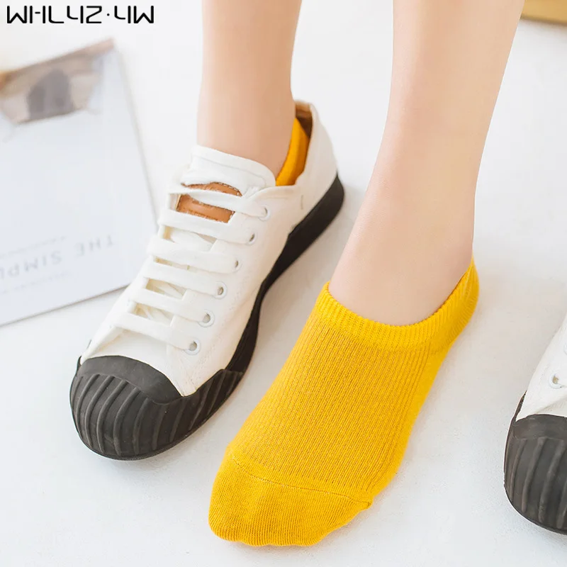 

WHLYZ YW cotton no show socks non-slip woman solid fashions invisible socks calcetines mujer skarpetki harajuku 5 pairs/lot