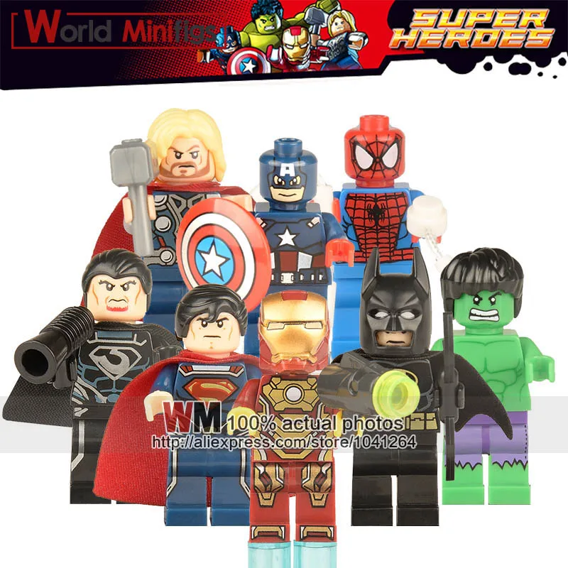 

8PCS/LOT Building Blocks Classic Infinity Wars Super Heroes General Zod Iron man Spiderman Hulk Captain America DIY Figure Toy