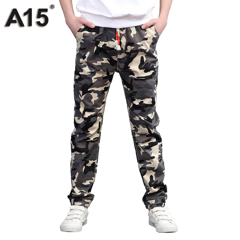 A15 Teenage Boy Clothing Kids Camouflage Trousers Kids Pants Boys Trousers Camo Pants Boys Military Pants Big Size 8 10 12 14 16