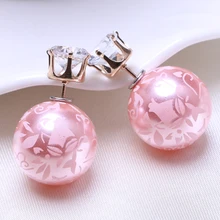 New Fashion jewelry double side crystal 16MM pearl earring colorfulstud earring gift for women girl free shipping2016
