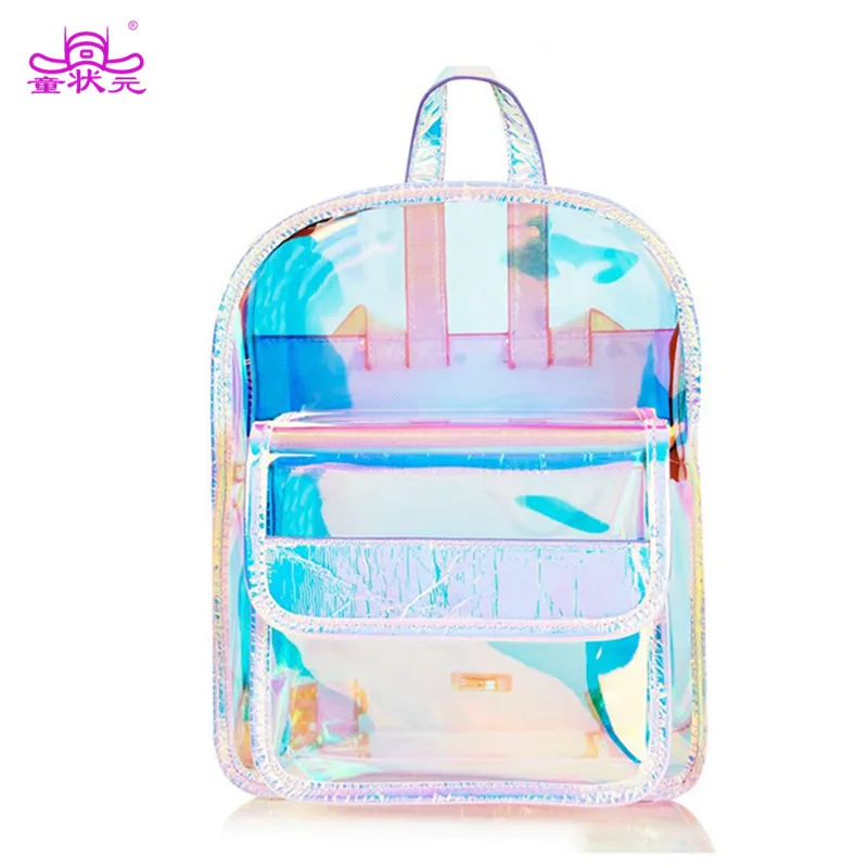 

TZY Waterproof PVC Shiny School Bag Laser Transparent Backpack Hologram Women Girls Backpack Clear Daily Backpack Teenage Girls
