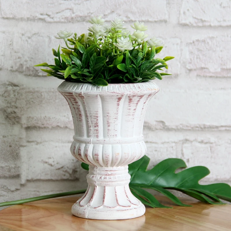 

European retro Roman pattern white flower pot clay trophy pot high foot fleshy flower pot Porcelain Flowerpot