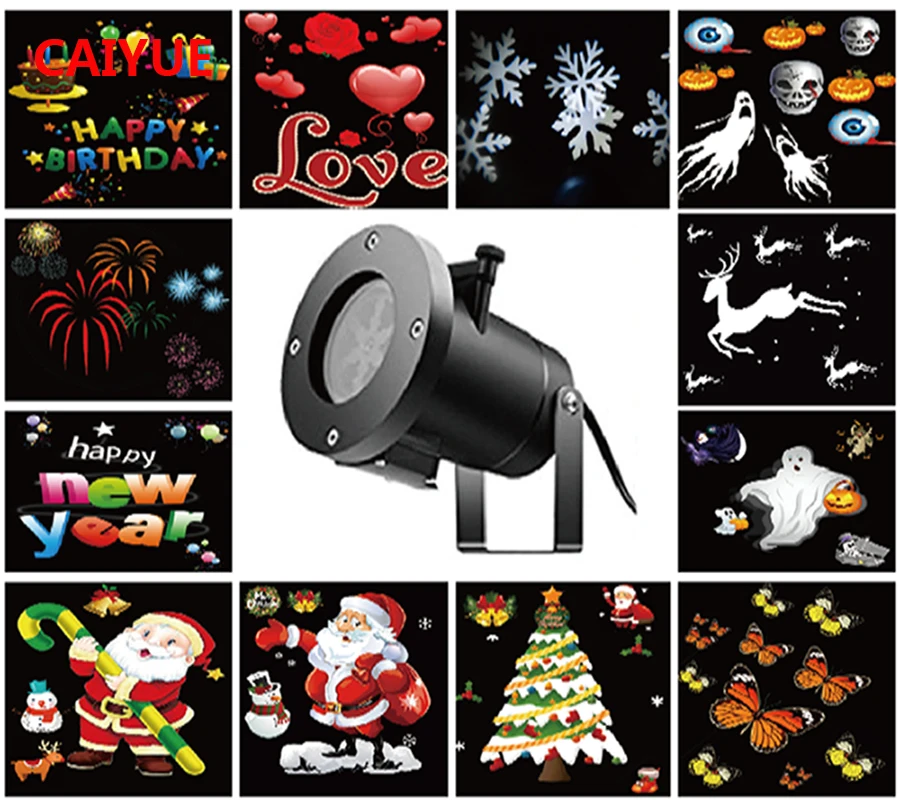 

New Holiday Decoration Waterproof Outdoor LED Stage Light 12 Types Christmas Laser Snowflake Projector Lights Star Home Garden