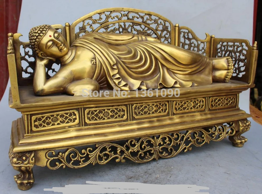 

xd 00448 18"China Tibet Buddhism Bronze Sleep Shakyamuni Dragon Screem Buddha Lion Statue