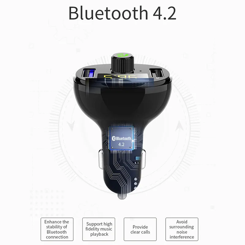 Автомобильный fm-передатчик, Bluetooth, беспроводная гарнитура, радио, музыка, MP3 плеер, автомобильный комплект, fm-пусковая установка, автомобильное зарядное устройство QC3.0 3.4A, USB, Автомобильное быстрое зарядное устройство