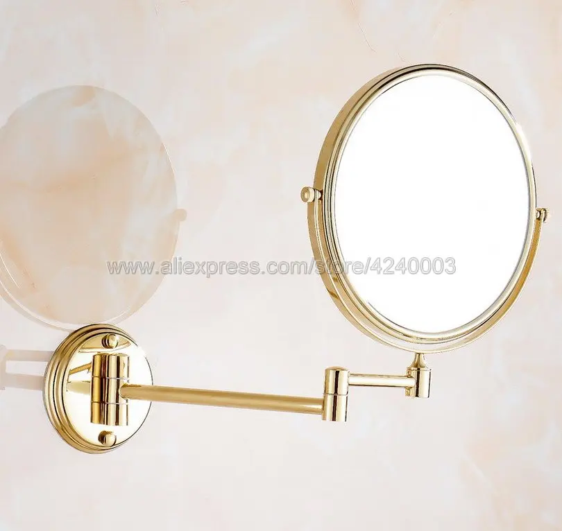 Günstige Bad Spiegel 8 zoll Runde 2 Gesicht 3 x Vergrößerungs Spiegel von Bad Falten Make Up Spiegel Goldene Finish Messing Wand spiegel Kba629