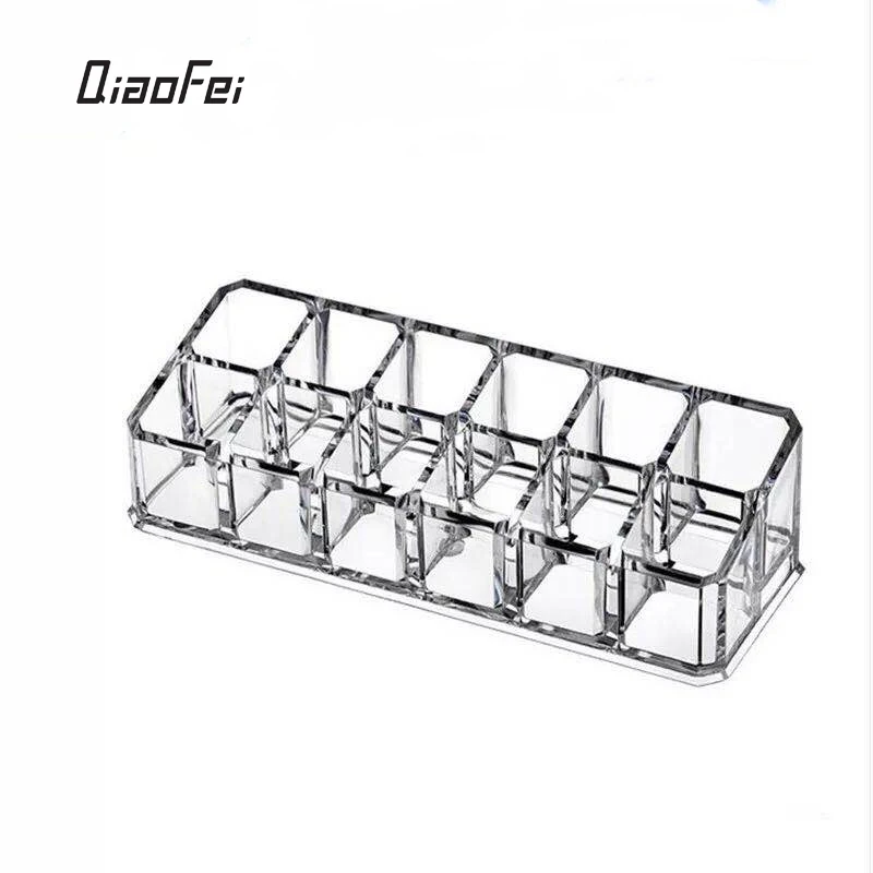 

QiaoFei 12 Grids Transparent Lipstick Holder Clear Acrylic Display Stand Sundry Storage Box Cosmetic Makeup Organizer