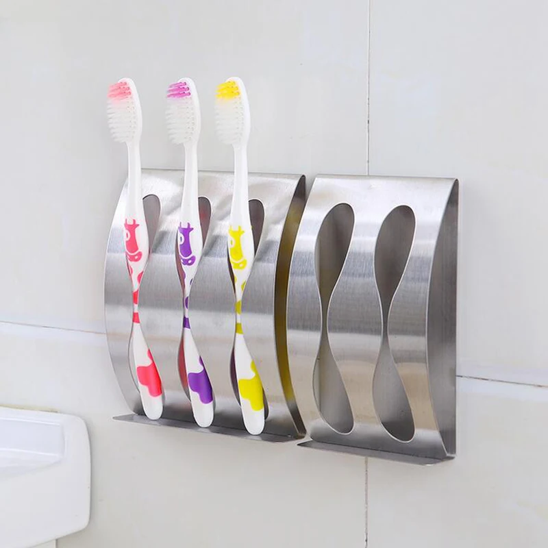

1Pcs Stainless Steel Wall Mount Toothbrush Holder 3/2 Hook Self-Adhesive Tooth Brush Organizer Box Bathroom Accessories
