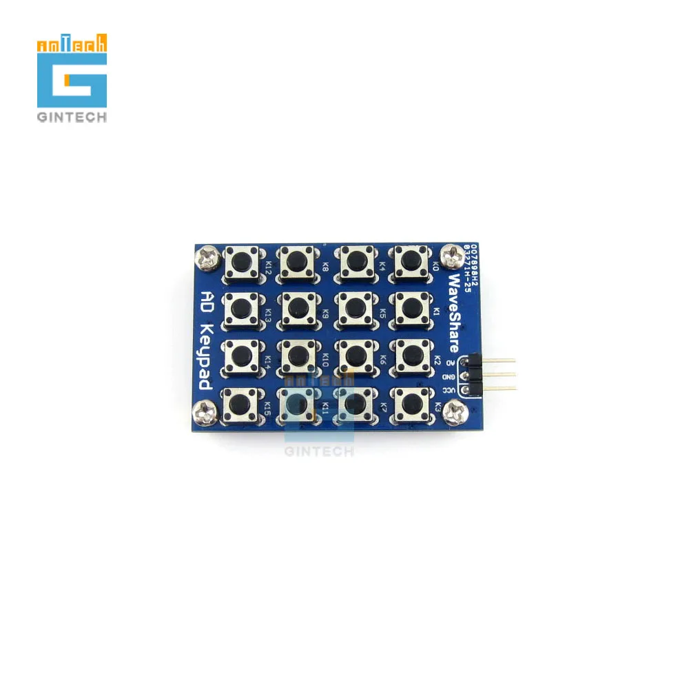 

AD Keypad 16 Push Buttons 4x4 Accessory Board Matrix Buttons Controlled ADC AD Port Keyboard