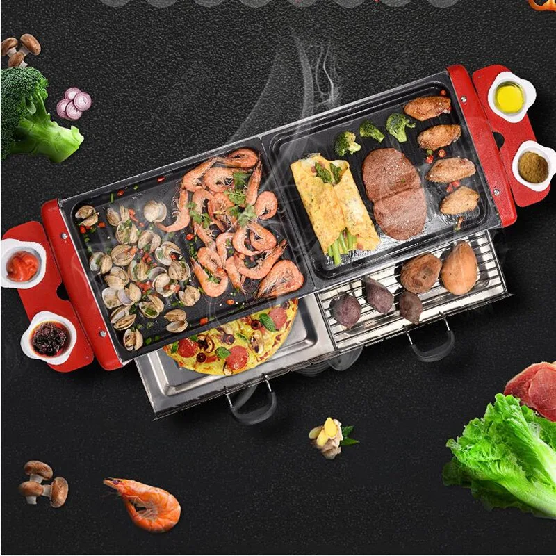 

220V Non-stick Electric Barbecue Grill & Roast Net Household For 8-12 People Non-stick Electric BBQ Grill Machine