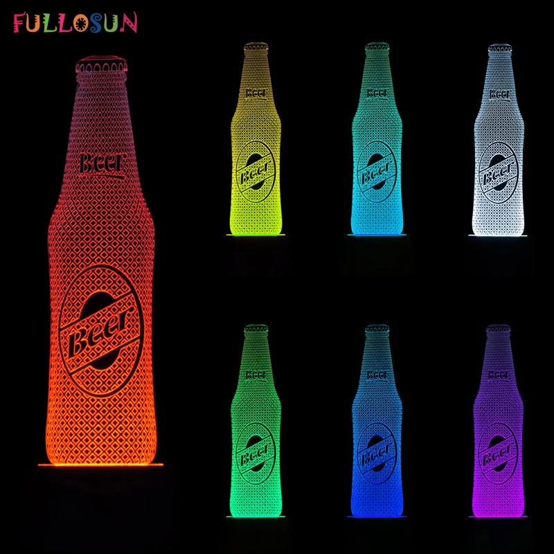 Мода в форме бутылки пива 3D иллюзия оригинальная Ночная подсветка Bulbing с пивными праздничными украшениями