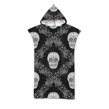 

Free shipping Novelty Gift Halloween Gothic Cool Skull Flower Print Large Adult Hooded Poncho Towel Surf Swim Bath Beach Towel
