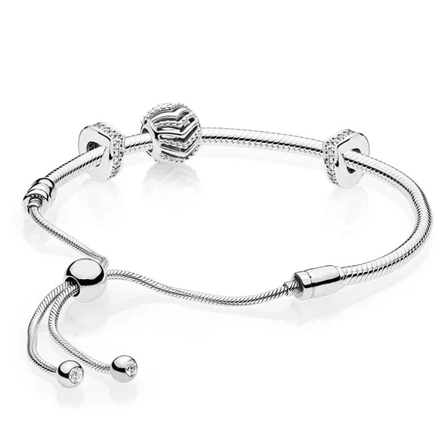 

Kristie 100% 925 Sterling Silver 2019 New Shimmering Stylish Wish Charm Beaded Gift MOMENTS SLIDING BRACELET Set Adjustable Size