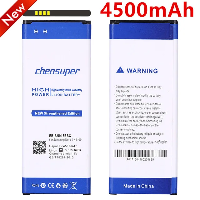 Оригинальное качество chenspuer 4500 mAh Батарея для SAMSUNG Note 4 note4 Dual Sim N9100 N9108V N9106W N9109W EB-BN916BBC