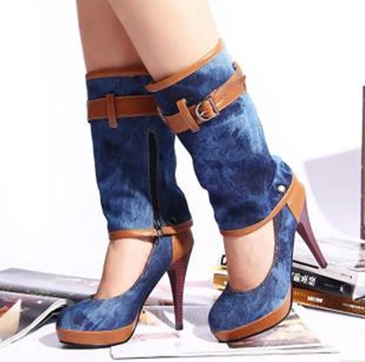 jean heels boots