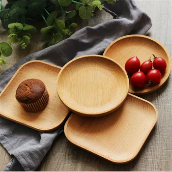 

Japanese Wooden Trays Dish Dessert Dinner Food Plate Beef Steak Fruit Snack Tray Kitchen Square Round Storage Plate Accessories