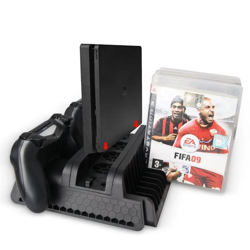 Оригинальная вертикальная подставка с охлаждающим контроллером вентилятора зарядная станция 2 порта usb-хаб диски для хранения для Playstation 4/PS4 Slim/P - Цвет: Black