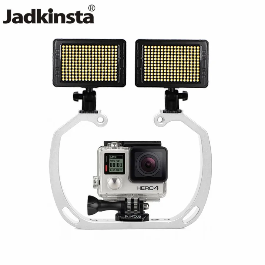 

For Gopro Sports Camera Two Hot Shoe Mounts LED Light Cage Bracket Aluminum Hand Grip Stabilizer Underwater Photography