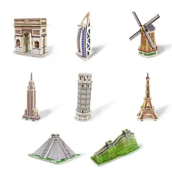 12 видов стилей мини-здания деревянные собранные игрушки строительные деревянные пазлы вставка 3D собранное здание Развивающие Пазлы