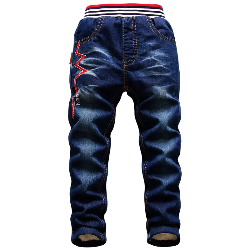 От 2 до 15 лет, детские зимние штаны теплые шерстяные джинсовые штаны для мальчиков-подростков, повседневные водные джинсы с эластичной резинкой на талии мягкие хлопковые штаны - Цвет: Синий