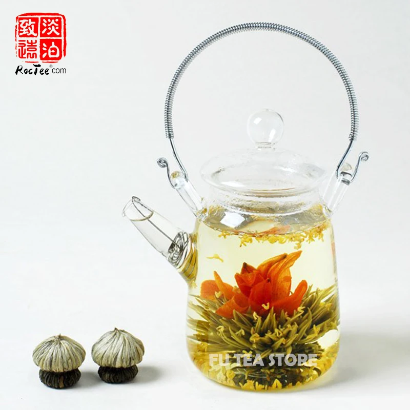 1 pcs Heat resistant Glass Teapot 9 pcs different Blooming Tea No Dripping glass handmade tea