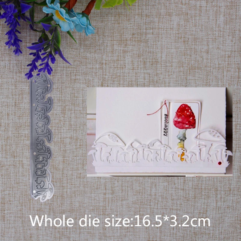 

2019 New Arrival Cute Mushroom Strip Ornament Cutting Dies Stencil DIY Scrapbook Embossing Decorative Paper Card Craft 165x32mm