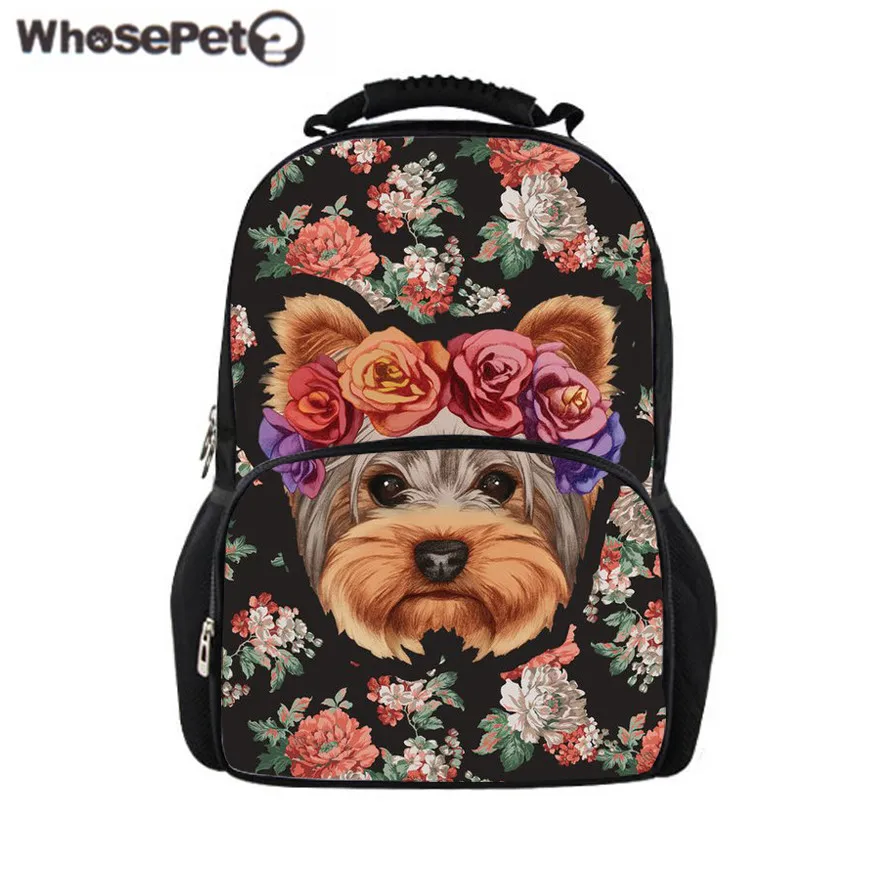 

WHOSEPET Large Felt Backpacks Laptop Bag Yorshire Terrier Printing Shoulder Bagpack for Teenager Girls Fashion Bookbag Rucksack